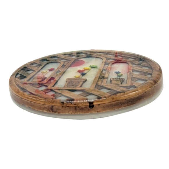 Vintage Handcrafted Floral Resin Trivet With Lattice Design 5" - Picture 2 of 8